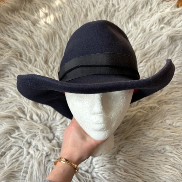 House of Lafayette Wool Felt Blue Gambler Grosgrain Suede  display picture 3
